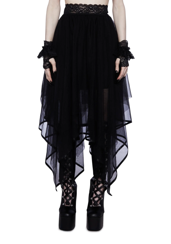 Widow Mesh Midi Skirt- Black