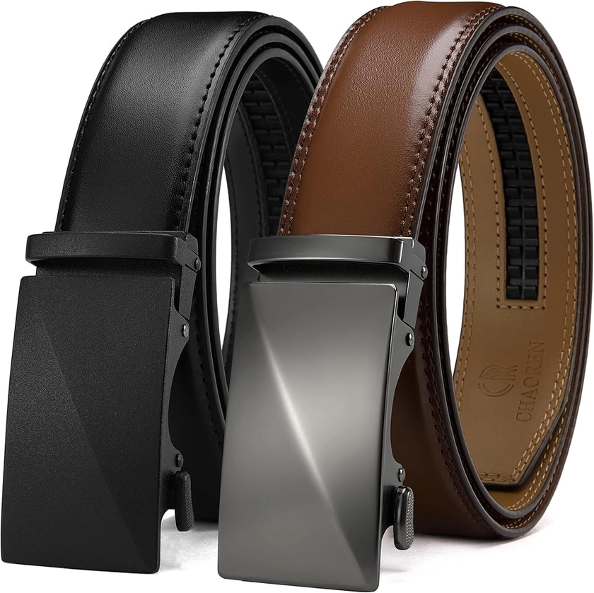 CHAOREN Leather Ratchet Belt Men 2 Pack - Mens Leather Belt 1 3/8" for Dress Casual - Effortless Style (35mm)