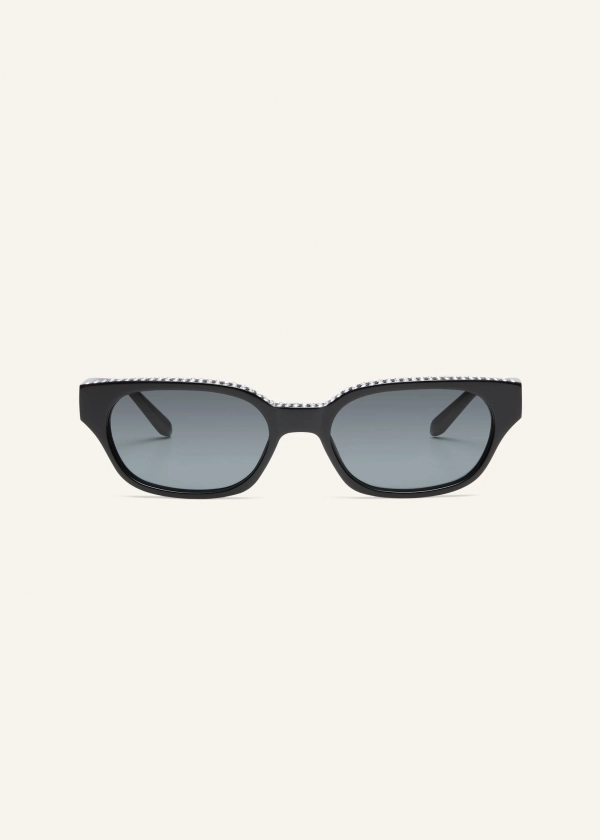Slim rectangular sunglasses in black crystals