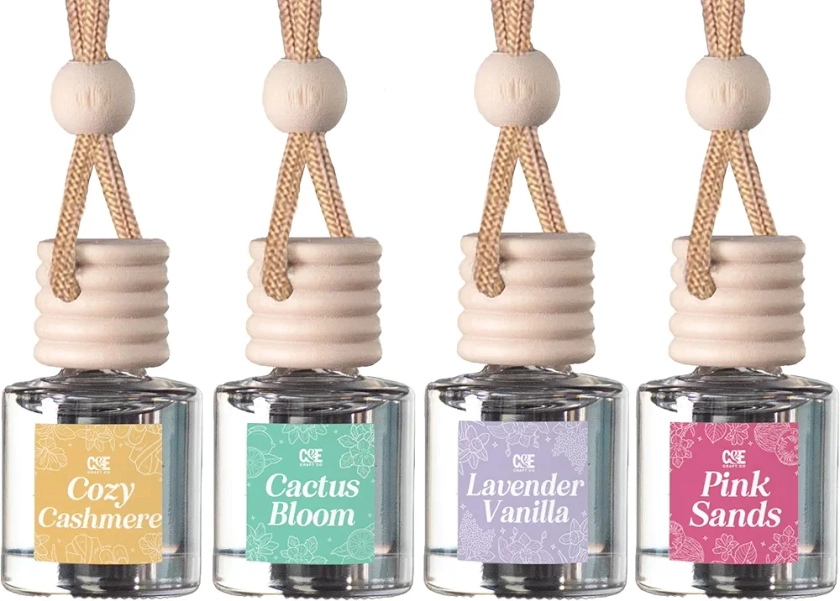 CE Craft Floral 4 Pack Car Air Hanging Fragrance Oil Diffuser – Car Air Freshener Diffuser for Essential Oils, Scents Fragrance Aromatherapy Automobile Diffuser, Long Lasting