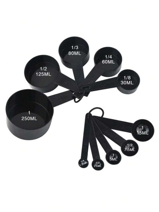 10pcs Black set plastic measuring spoons Baking measuring spoons Household weighing tool spoons Measuring cup
