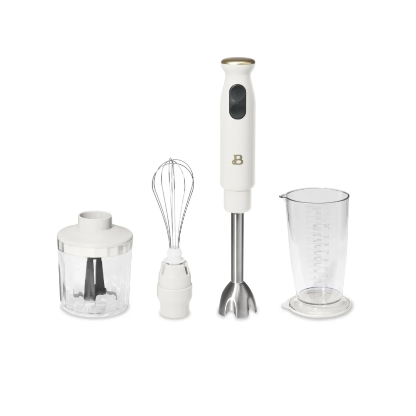 Beautiful 2-Speed Immersion Blender with Chopper & Measuring Cup, White Icing by Drew Barrymore