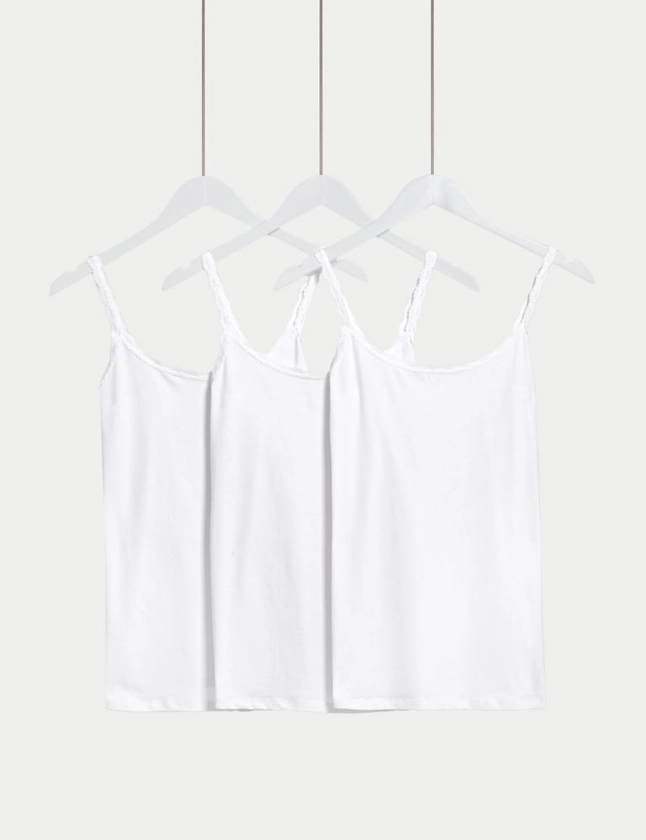 3pk Cotton Rich Lace Trim Vests | M&S Collection | M&S