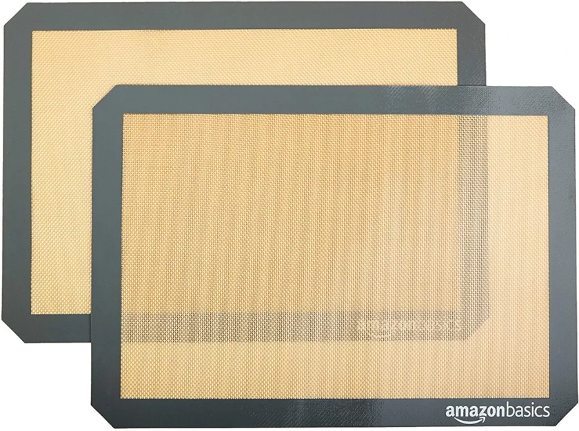 Amazon Basics Rectangulaire, tapis de cuisson en silicone, 2 pièces, Beige / Gris, 41.9 x 29.5 cm