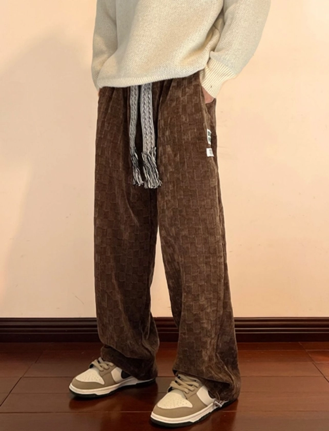 Brown Checkered Corduroy Pants | Suga - BTS - Fashion Chingu