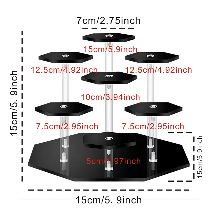 * Acrylic Display Stand - 3/4/7 Tier, Octagon & Round Shapes for Figurines, Cosmetics, Perfumes, Jewelry & Collectibles - * Decor