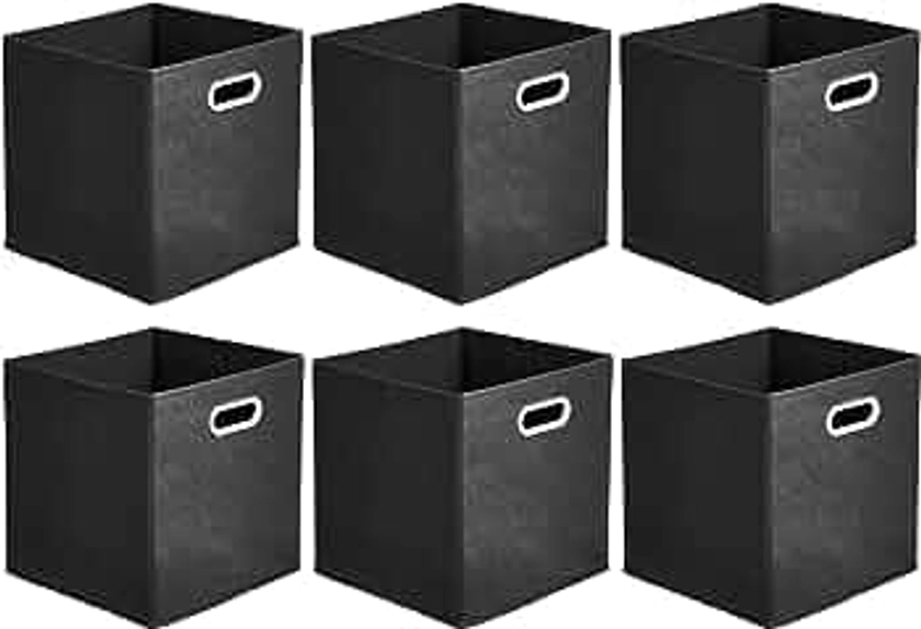 Amazon Basics Collapsible Fabric Storage Cubes with Oval Grommets - 6-Pack, Black