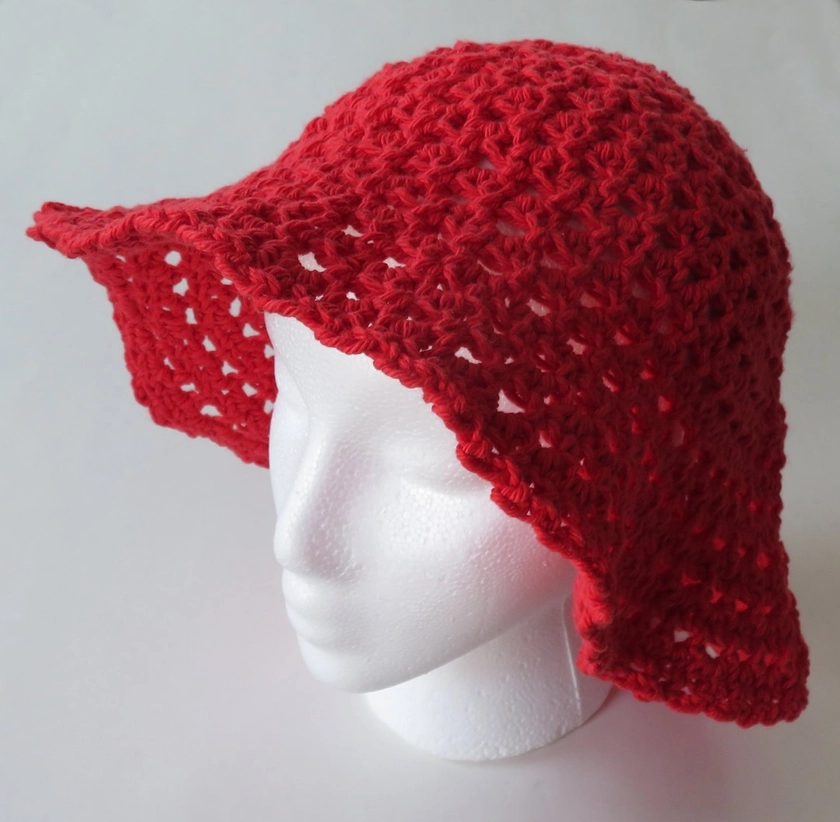 Crocheted Red Blooming Sun Hat, Handmade Woman's Floppy Hat, Gift for Her - Etsy Australia