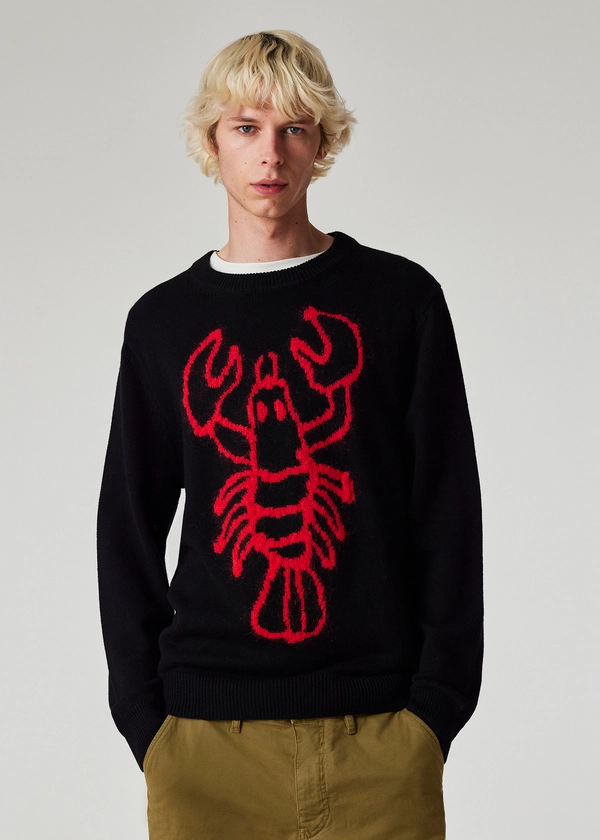 Pull Noir 'Lobster' en Laine Mélangée