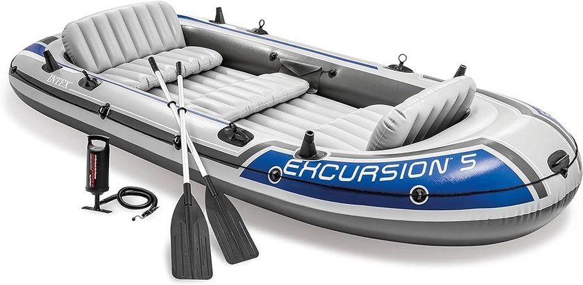 Intex Water Sports Intex Excursion 5 Inflatable Dinghy Man Boat with Aluminium Oars and Pump, Grey, 366 x 168 43 cms UK : Amazon.co.uk: Sports & Outdoors