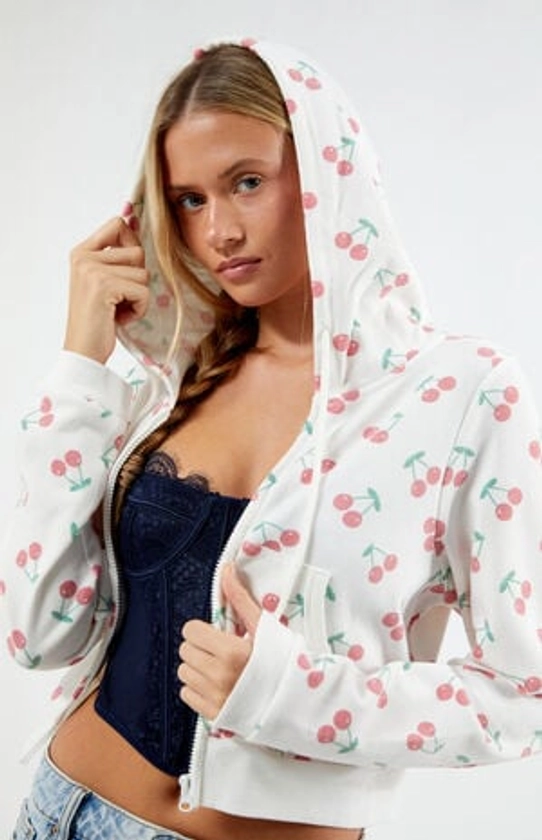 PS / LA Cherry Print Full Zip Cropped Hoodie | PacSun