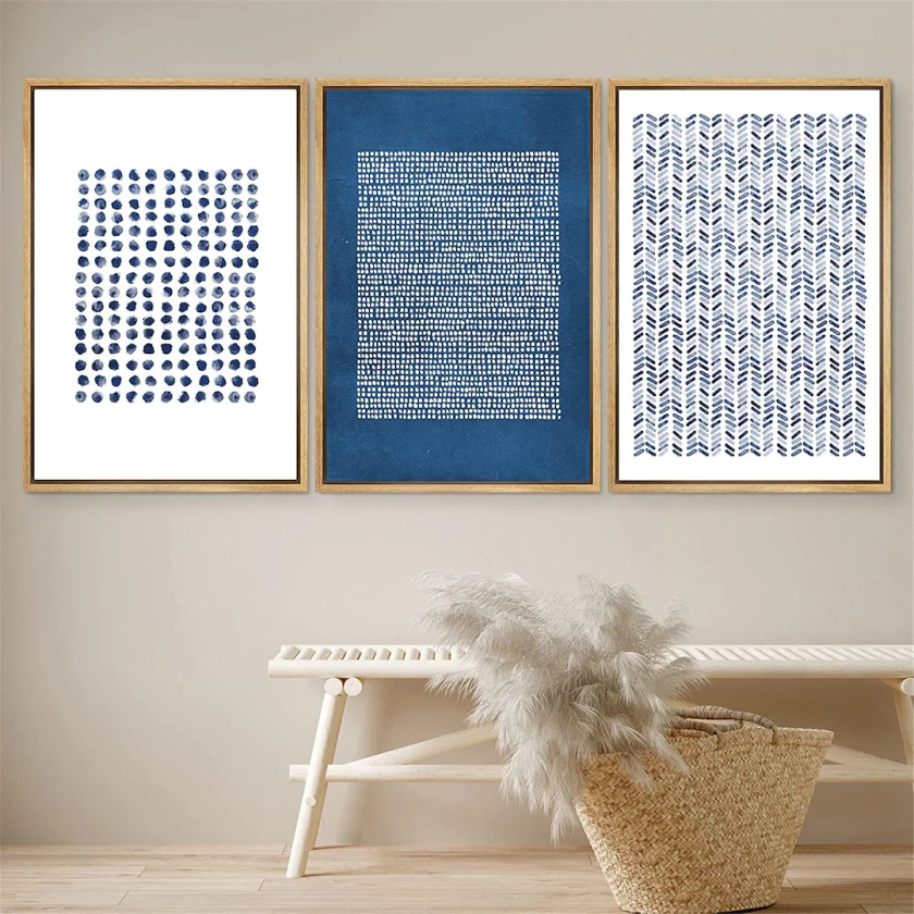 Dustinway Framed Canvas Print Wall Art Set Navy Blue White - Etsy