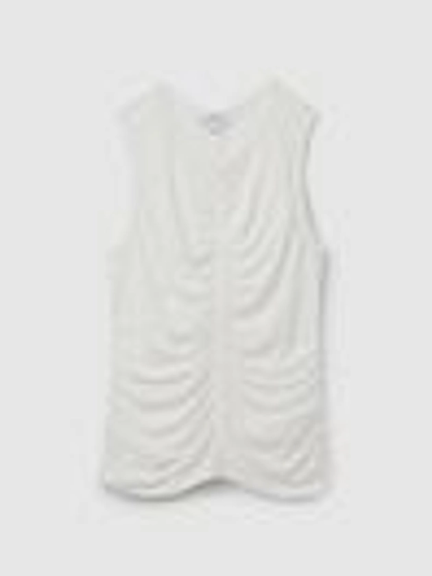 Lyocell-Wool Ruched Vest in Cream