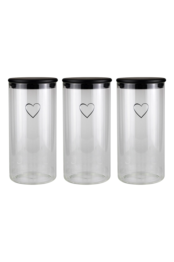 Set 3 Bamboo Storage Jars - Black Single Heart Black lid 1400ml | Pretty Little Home
