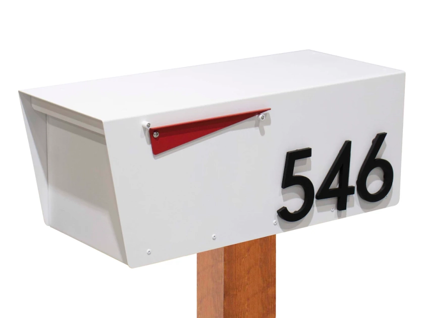 White Mailbox, Post-Mounted Modern Design #HC101