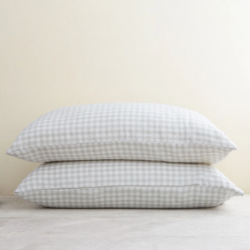 French Linen Standard Pillowcase (Set of 2) - Dove Grey Gingham