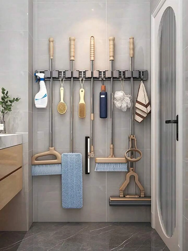 Wall Mounted Mop Holder 2/3/4 Position Practical Clip Hook Broom Space-Saving Hanger Home Bathroom Kitchen Storage Accessories