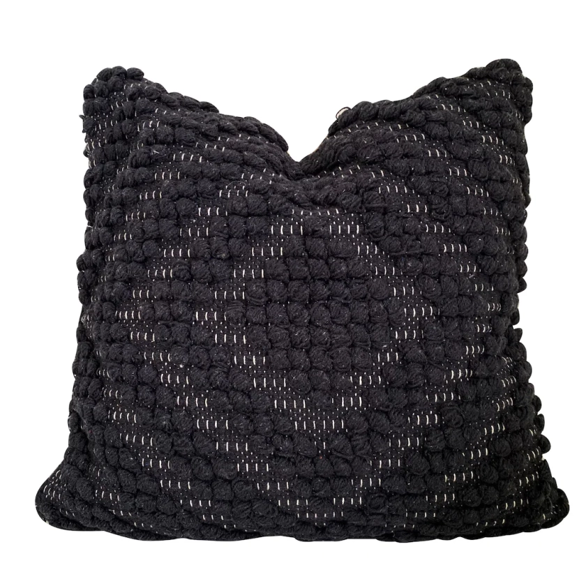 18"x18" Black Pillow Cover, Diamond Pillow, Boho Throw Pillow, Handwoven Bohemian Pillow, Farmhouse Pillow, Textured Cotton Pillow Case