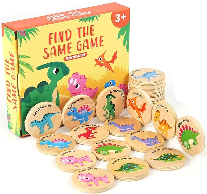 Memory Games Dinosaur Memory Games for Kids ages 4-8 Dinosaur Pairs Game for 4 5 6 7 Year Old Wooden Montessori Game Dinosaur Toys Gifts for 3-8 Year Old Boys Girls Birthday Present Gifts Age 3+