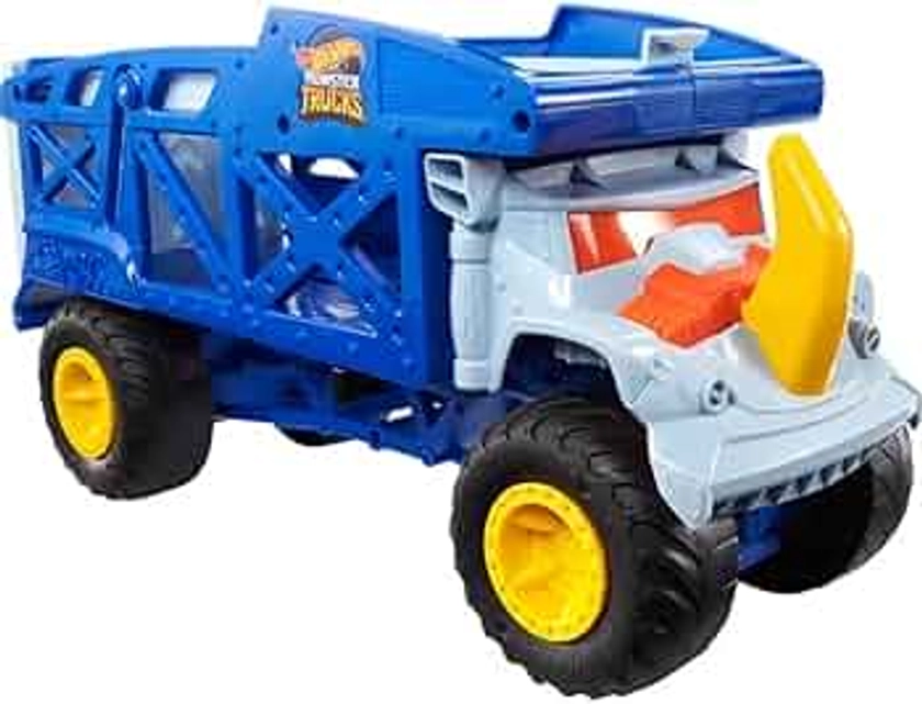 Hot Wheels Monster Trucks Toy Hauler, Oversized Truck Carries & Stores 12 1:64 Scale Monster Trucks or 32 Cars, Monster Mover Rhino