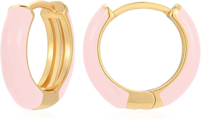 Lourny Small Hoop Earrings for Women, 18K Gold Plated Hypoallergenic Cute Enamel Huggie Earring Gifts for Girls