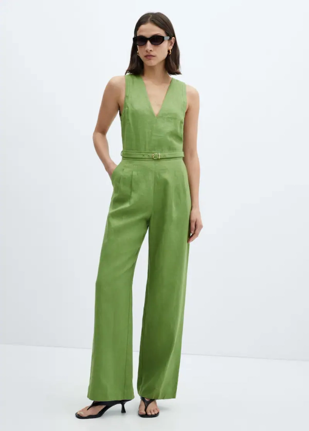 Belt linen jumpsuit - Women | Mango USA