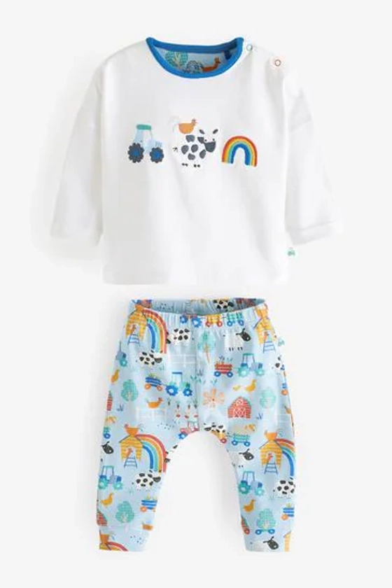 White and Blue Farm Baby T-Shirt And Leggings 2 Piece Set