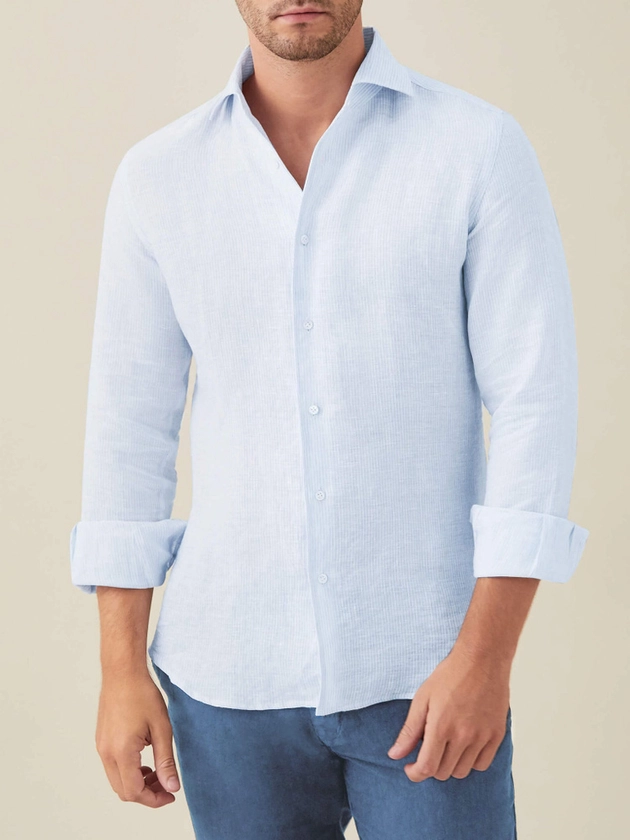 Striped Sky Blue Classic Linen Shirt | Luca Faloni