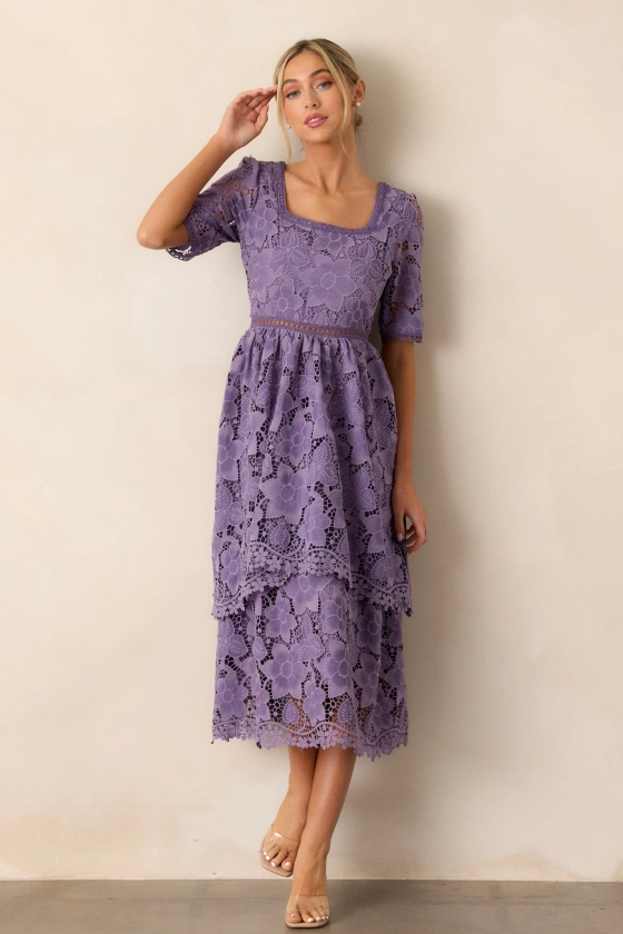 Eternal Romance Lilac Floral Embroidered Midi Dress