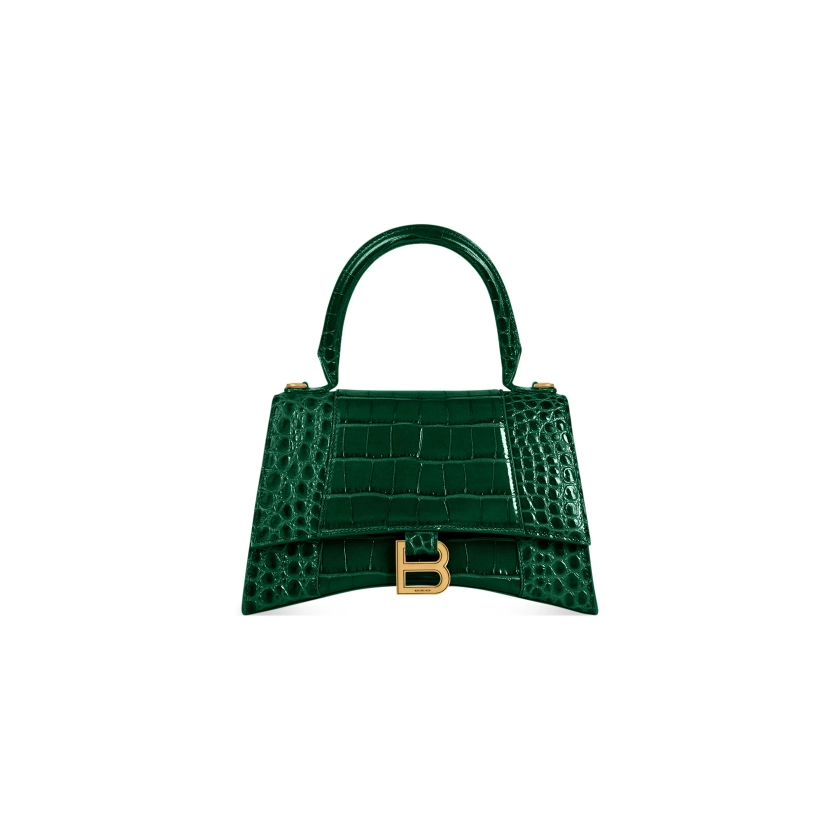 Women's Hourglass Small Handbag Crocodile Embossed in Forest Green