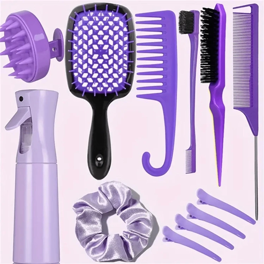 14pcs Scalp Massage Brush Set With Silicone Tips, Hollow Comb, Hair Braider, Rat Tail Comb, And Spray Bottle - Suitable For All Hair Types And Travel Needs