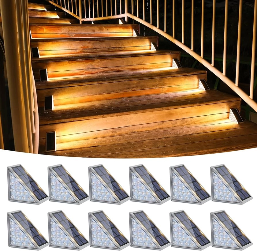 VOLISUN Outdoor Stair Lights 12 Pack, Solar Step Lights Waterproof IP67,80 Lumen, Led Step Lights for Garden Backyard Stair, Staircase, Front Step, Front Porch and Deck(Warm White) - Amazon.com