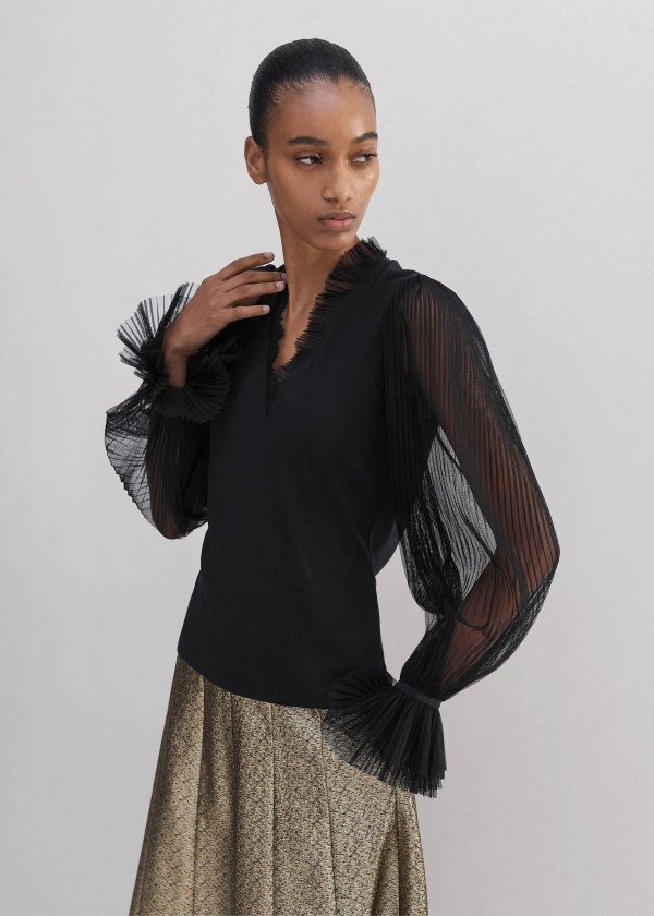 Pleated Tulle Layering Blouse | ME+EM