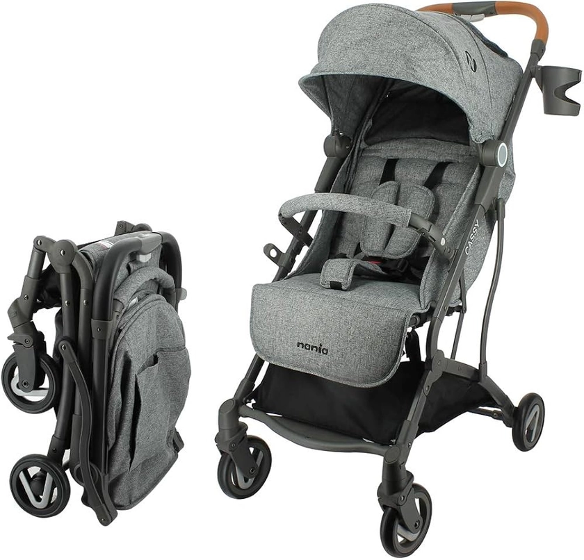 Poussette compacte CASSY 6-48 mois, légère et maniable - pliable à une main - Sac de transport et porte gobelet inclus - Nania (gris)