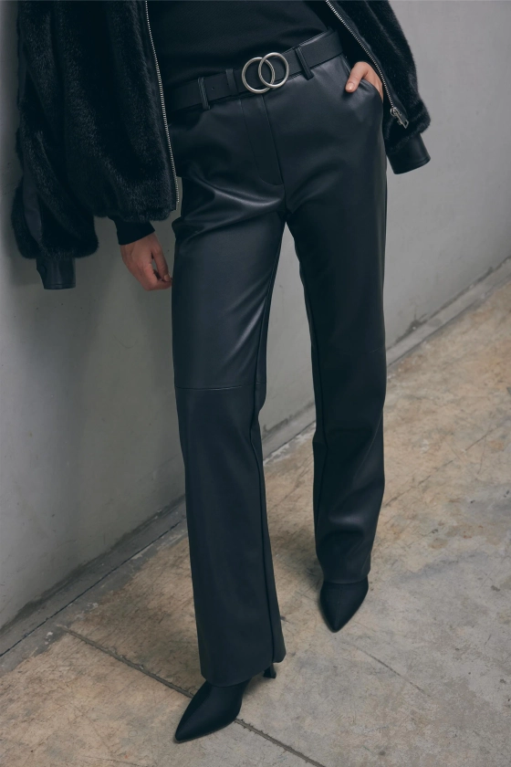 Sienna Faux Leather Pant - Black | DECJUBA