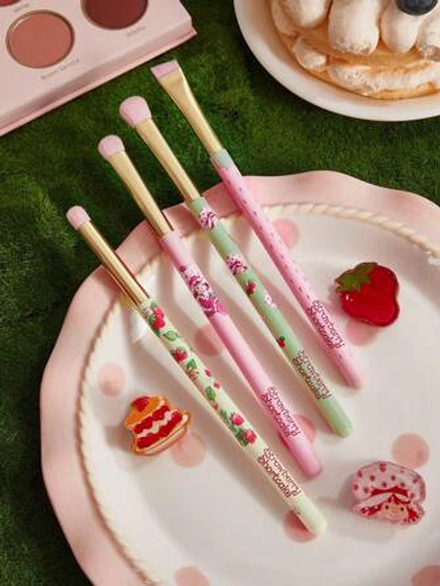 Strawberry Shortcake X SHEIN 4pcs/Set Cartoon Character & Strawberry Design Eye Makeup Brushes