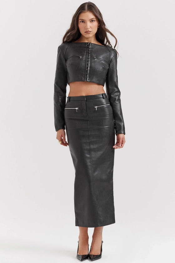 Clothing : Skirts : 'Tana' Black Vegan Leather Maxi Skirt