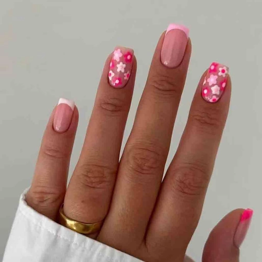 Amazon.com: Foccna Square False Press on Nails Pink Medium Acrylic Fake Nails Flower Design for Girl Full Cover Wear Finger Nail Art Tips for Women&Girls 24PCS : Beauty & Personal Care