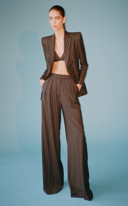 Pleated Pinstriped Wide-Leg Pants