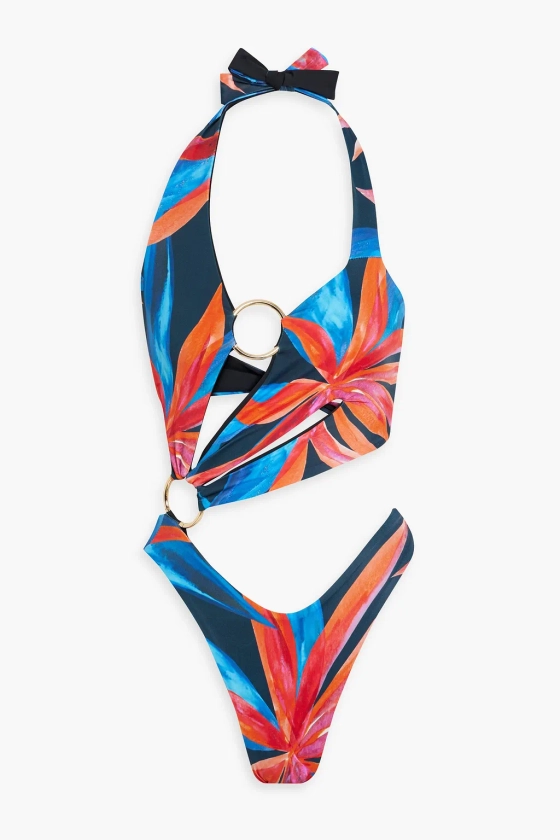 LOUISA BALLOU Ring-embellished floral-print swimsuit | THE OUTNET
