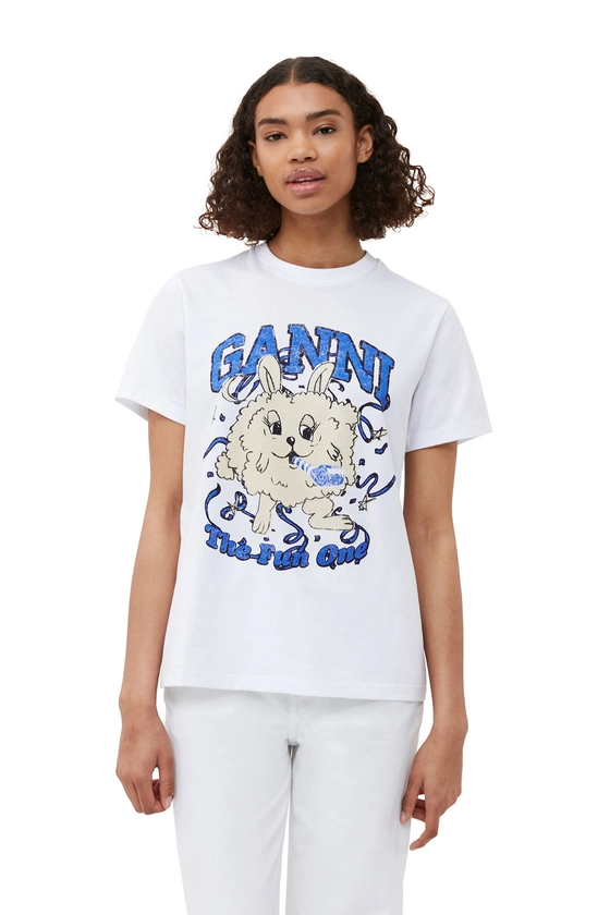 Bright White Relaxed Fun Bunny T-shirt | GANNI NL