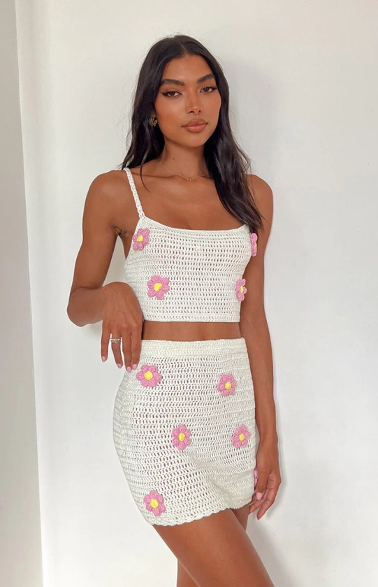 Flower Power White Crop Top