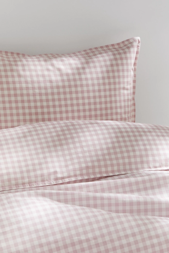 Parure de couette lit simple à motif - Rose/vichy - Home All | H&M FR