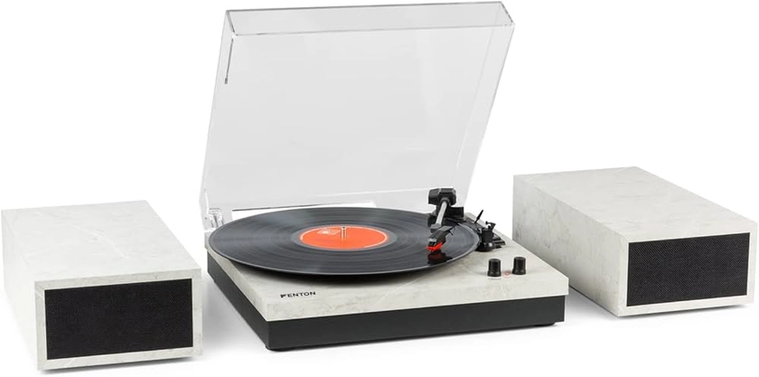 Fenton Bluetooth Record Player Turntable with Built-In Speakers, Hifi System with 3 Speed LP, Ceramic Stereo Cartridge with Stylus, Auto Stop, Plays 7", 10" and 12" Vinyl - RP165M Marble White Finish