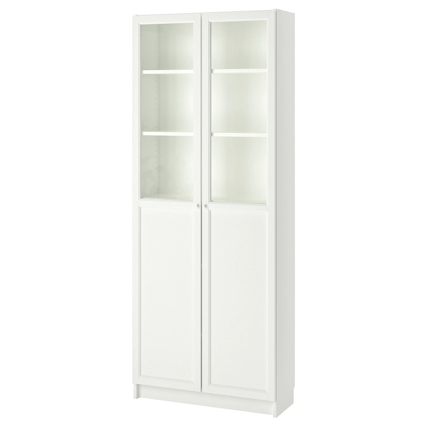 BILLY / OXBERG bookcase with panel/glass doors, white, 311/2x113/4x791/2" - IKEA