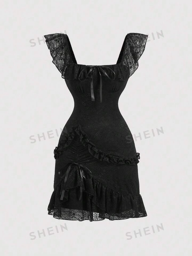 SHEIN MOD Vestido de encaje estilo Ballet Romántico para mujer con dobladillo de volante