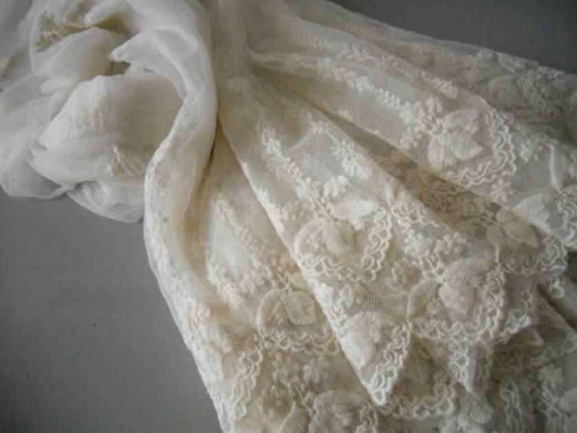 SALE off White Lace Fabric , Retro Embroidered Lace Fabric, French Lace Fabric, Bridal Lace Fabric - Etsy
