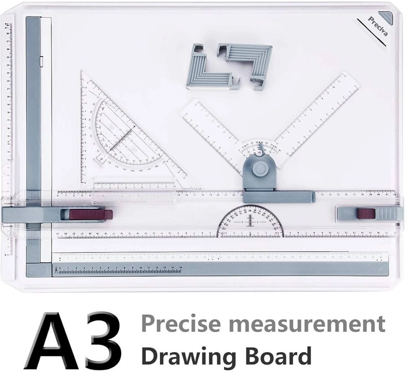 Preciva A3 Planche à Dessin, Drawing Board Metric System 51 x 36.5 cm, A3 Planche à Dessin Table à Dessin Architecte avec Mouvement Parallèle, Angle Réglable