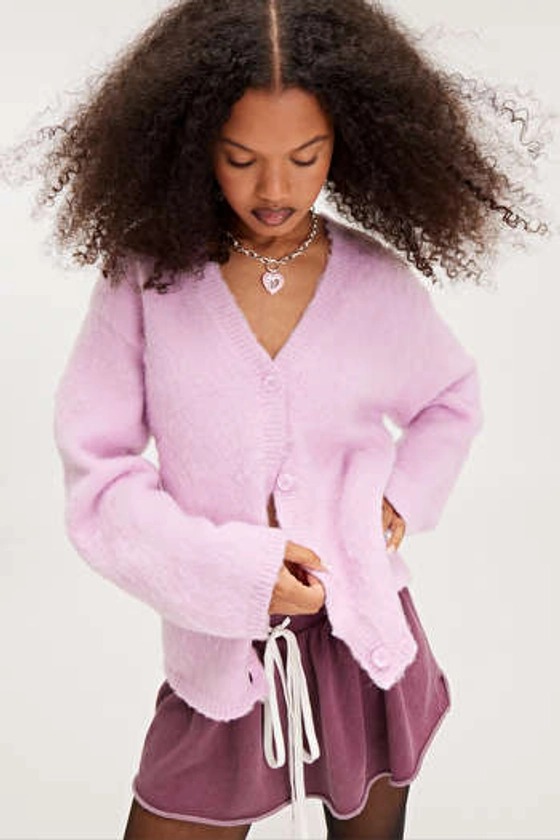 Fluffy knit cardigan - Light Pink - Monki GB