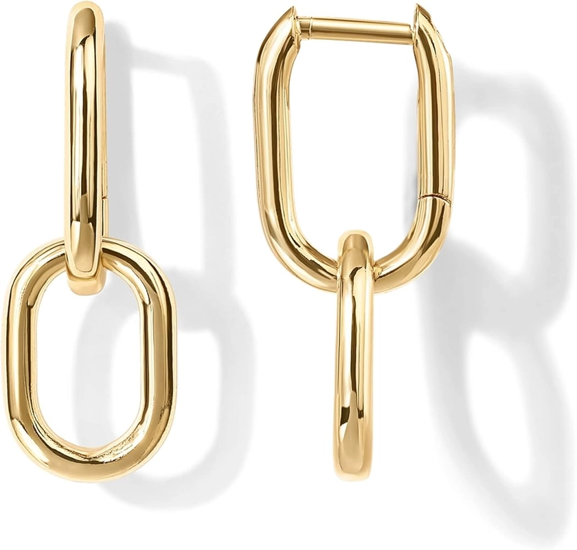 PAVOI 14K Gold Convertible Link Huggie Earrings for Women | Paperclip Link Statement Earrings | Cubic Zirconia Two-Toned Rope Drop Dangle Earrings